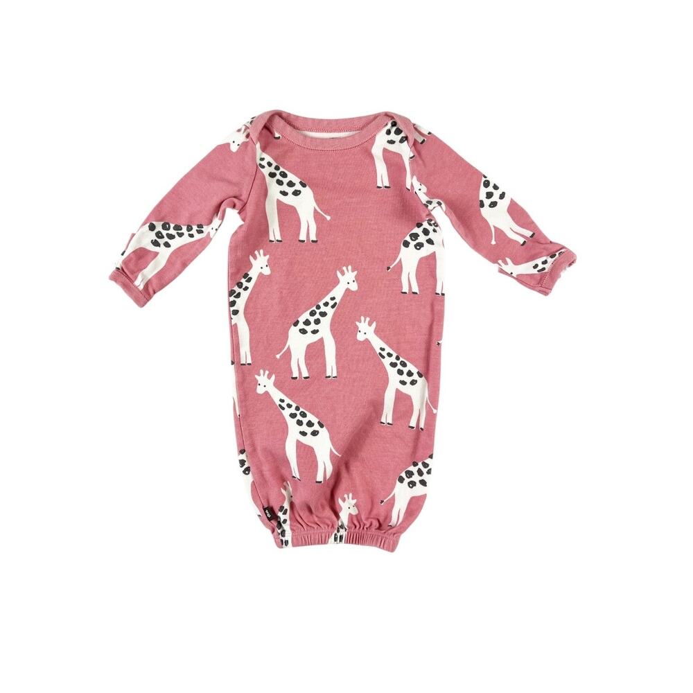 Tea Collection Cotton Giraffe Sleep Gown Fold Over Mittens Pink 0-3 Months